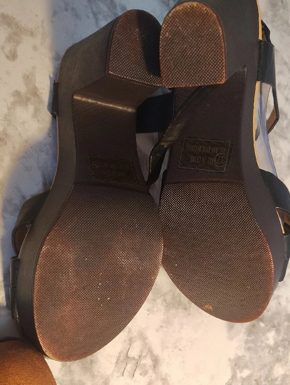 Black T-Strap Platform Sandals with Gold Buckle